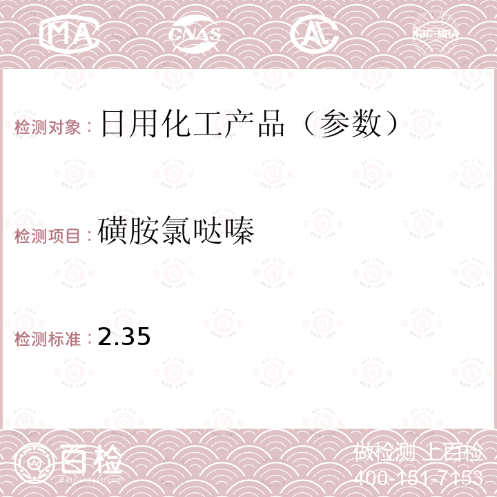 磺胺氯哒嗪 国家药监局关于将化妆品中激素类成分的检测方法和化妆品中抗感染类药物的检测方法纳入化妆品安全技术规范（2015年版）的通告（2019 年 第66号） 附件2 化妆品中抗感染类药物的检测方法 化妆品安全技术规范(2015年版) 第四章理化检验方法