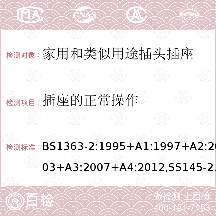 插座的正常操作 插头、插座、转换器和连接单元 第2部分 13A 带开关和不带开关的插座的规范