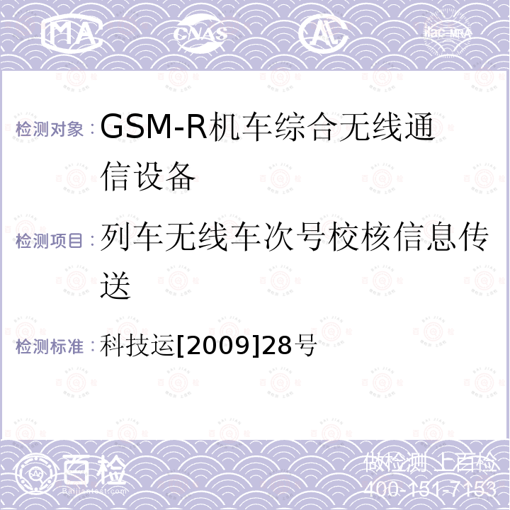 列车无线车次号校核信息传送 GSM-R数字移动通信网设备技术规范 第二部分：机车综合无线通信设备（V2.0）