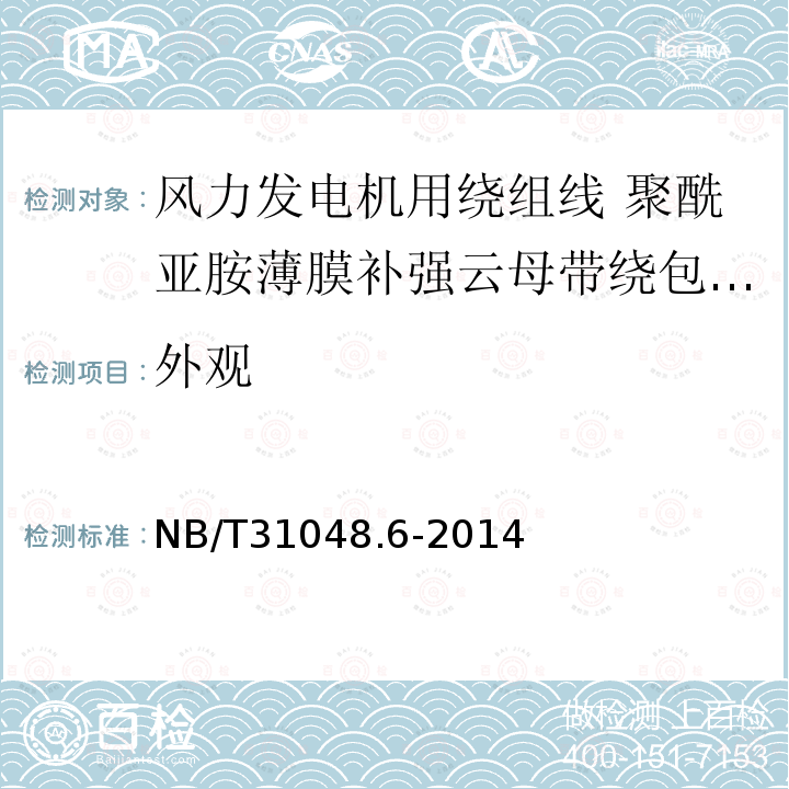 外观 风力发电机用绕组线 第6部分:聚酰亚胺薄膜补强云母带绕包铜扁线