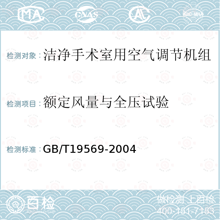 额定风量与全压试验 洁净手术室用空气调节机组