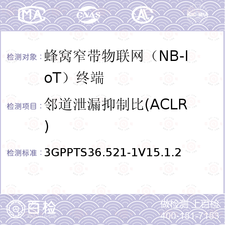 邻道泄漏抑制比(ACLR) 演进通用陆地无线接入(E-UTRA)；用户设备(UE)一致性规范；无线电发射和接收；第1部分：一致性测试