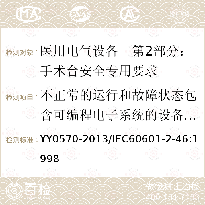 不正常的运行和故障状态包含可编程电子系统的设备的安全 医用电气设备　第2部分：手术台安全专用要求