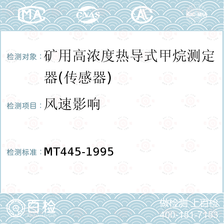 风速影响 MT 445-1995 煤矿用高浓度热导式甲烷传感器技术条件