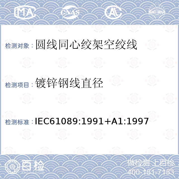 镀锌钢线直径 IEC 61089-1991 圆线同心绞架空导线