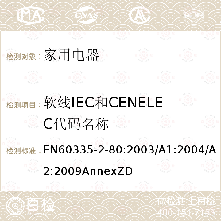 软线IEC和CENELEC代码名称 家用和类似用途电器的安全 第2部分：风扇的特殊要求