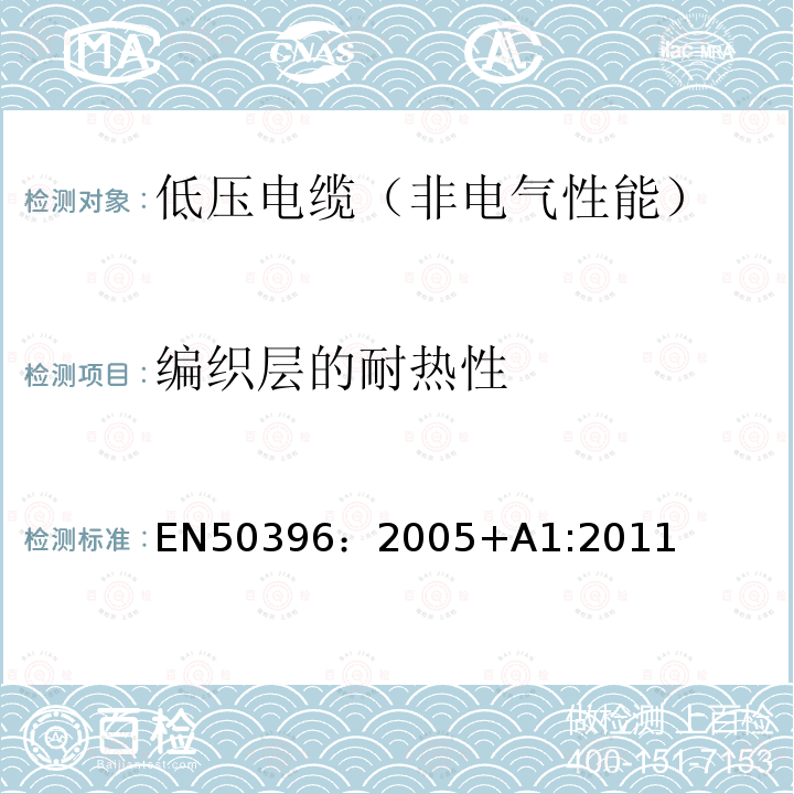 编织层的耐热性 EN50396：2005+A1:2011 低压电缆非电气性能试验方法