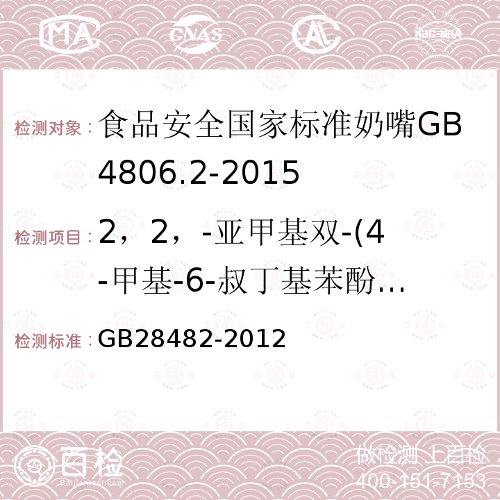 2，2，-亚甲基双-(4-甲基-6-叔丁基苯酚)迁移量 婴幼儿安抚奶嘴安全要求