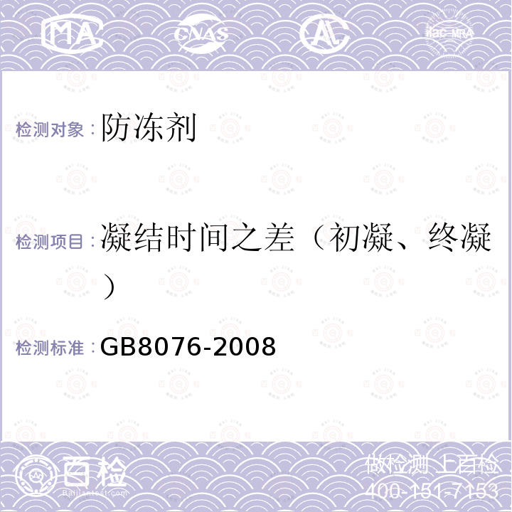 凝结时间之差（初凝、终凝） 混凝土外加剂第6.5.5款