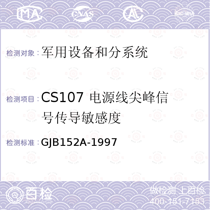 CS107 电源线尖峰信号传导敏感度 军用设备和分系统电磁发射和敏感度测量