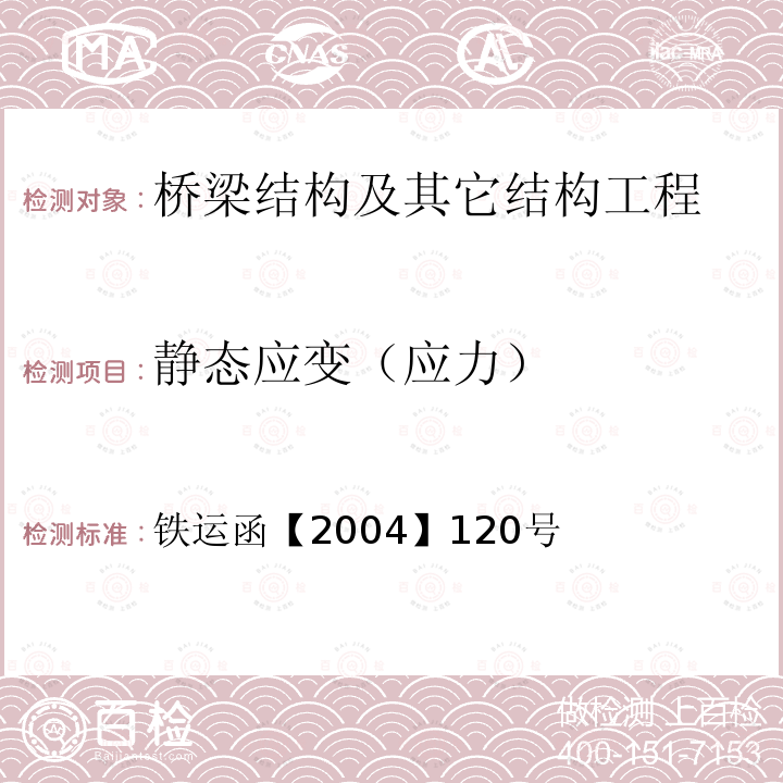 静态应变（应力） 铁运函【2004】120号 铁路桥梁检定规范