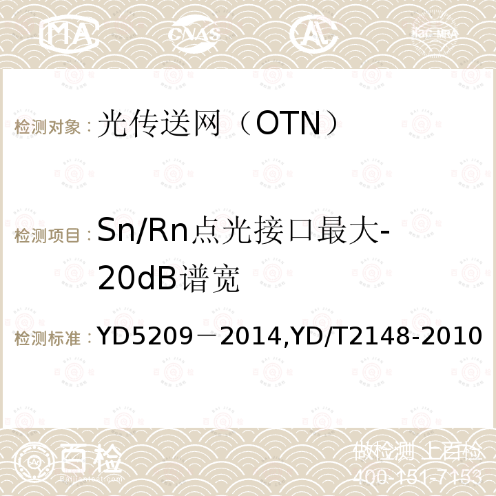 Sn/Rn点光接口最大-20dB谱宽 光传送网(OTN)工程验收暂行规定 光传送网（OTN）测试方法