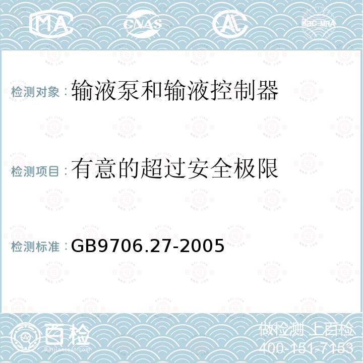 有意的超过安全极限 医用电气设备 第2-24部分：输液泵和输液控制器安全专用要求