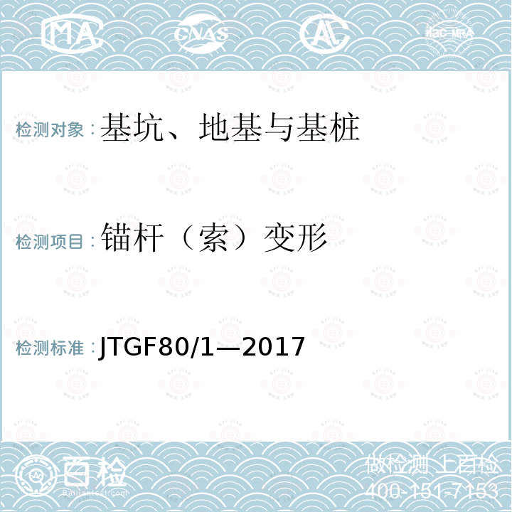 锚杆（索）变形 JTG F80/1-2017 公路工程质量检验评定标准 第一册 土建工程（附条文说明）