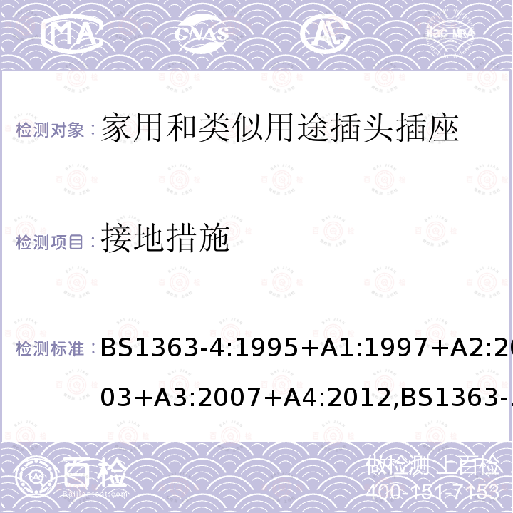 接地措施 插头、插座、转换器和连接单元 第4部分 13A 带熔断器带开关和不带开关的连接单元的规范