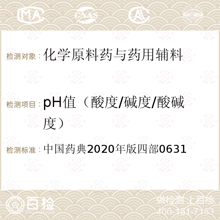 pH值（酸度/碱度/酸碱度） 中国药典2020年版四部0631 测定法