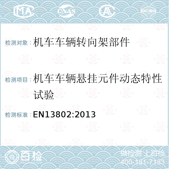 机车车辆悬挂元件动态特性试验 铁路应用 悬挂元件 油压减振器