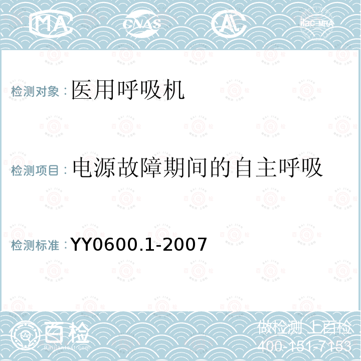 电源故障期间的自主呼吸 医用呼吸机 基本安全和主要性能专用要求 第1部分:家用呼吸支持设备