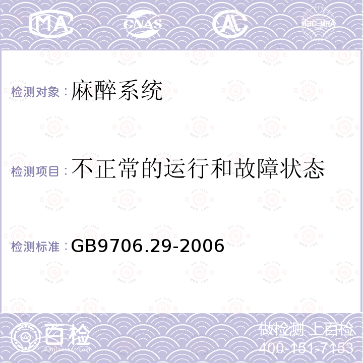 不正常的运行和故障状态 医用电气设备 第2部分:麻醉系统的安全和基本性能专用要求