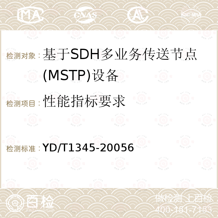 性能指标要求 基于SDH的多业务传送节点(MSTP)技术要求-内嵌弹性分组环(RPR)功能部分
