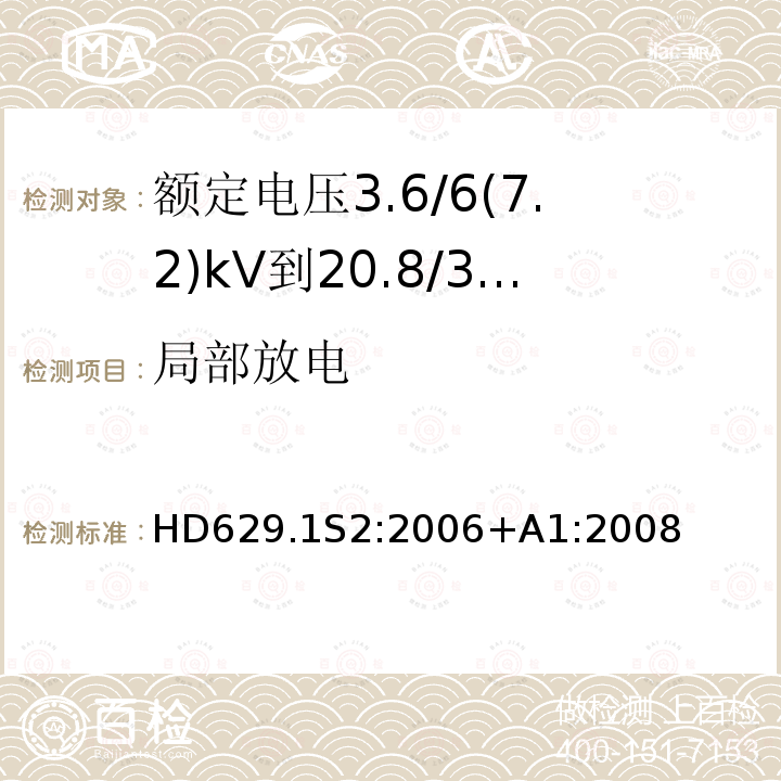 局部放电 额定电压3.6/6(7.2)kV到20.8/36(42)kV电力电缆附件试验要求 第1部分：挤包绝缘电缆