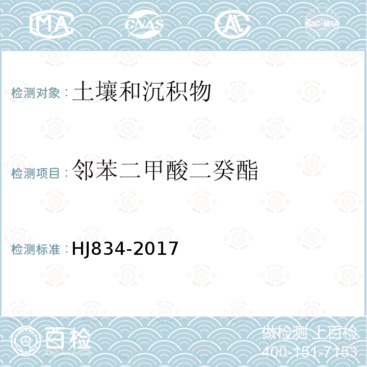 邻苯二甲酸二癸酯 土壤和沉积物 半挥发性有机物的测定 气相色谱-质谱法