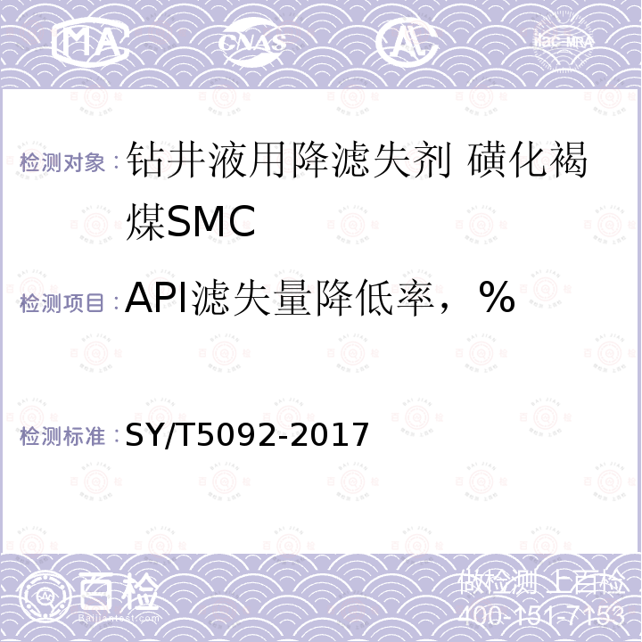 API滤失量降低率，% SY/T 5092-2017 钻井液用降滤失剂 磺化褐煤 SMC