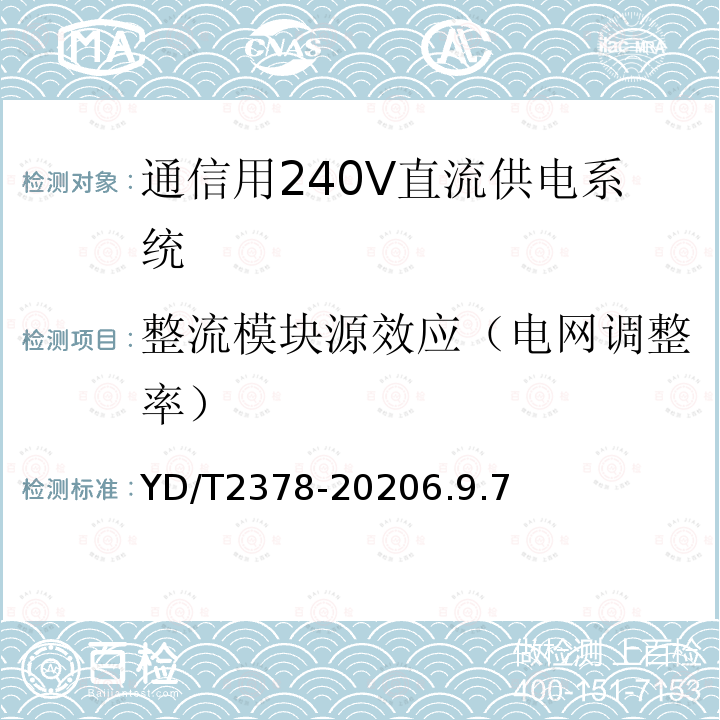 整流模块源效应（电网调整率） 通信用240V直流供电系统