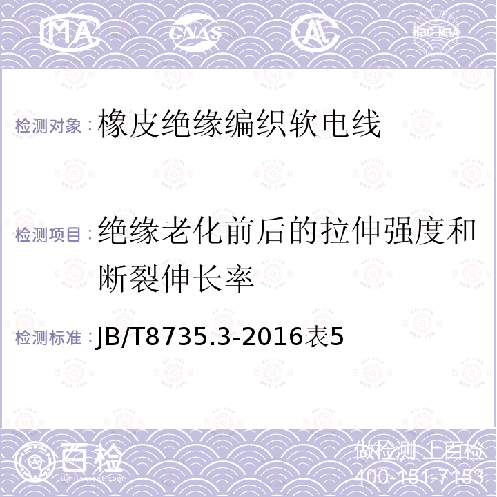 绝缘老化前后的拉伸强度和断裂伸长率 额定电压450/750V及以下橡皮绝缘软线和软电缆 第3部分：橡皮绝缘编织软电线