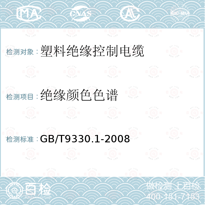 绝缘颜色色谱 GB/T 9330.1-2008 塑料绝缘控制电缆 第1部分:一般规定