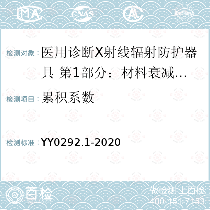 累积系数 医用诊断X射线辐射防护器具 第1部分：材料衰减性能的测定