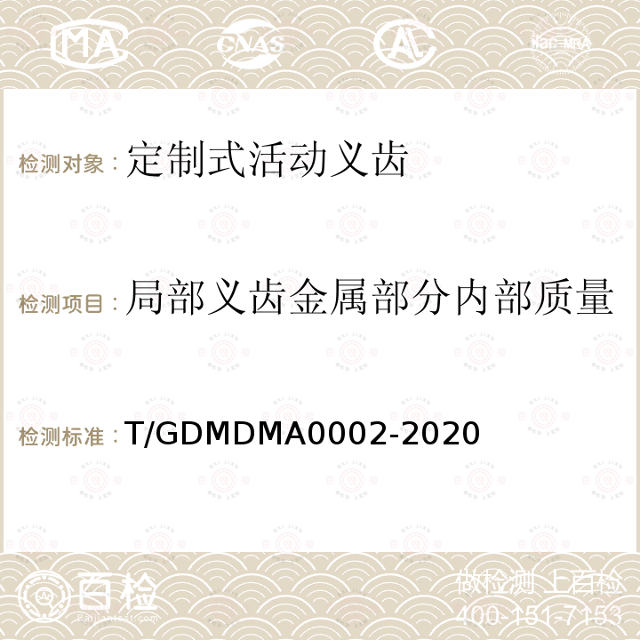 局部义齿金属部分内部质量 定制式活动义齿