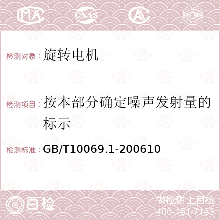 按本部分确定噪声发射量的标示 旋转电机噪声测定方法及限值 第1部分：旋转电机噪声测定方法