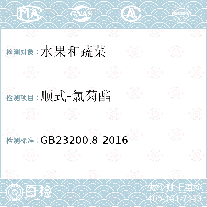 順式-氯菊酯 食品安全國家標準 水果和蔬菜中500種農藥及相關化學品殘留量的測定 氣相色譜-質譜法