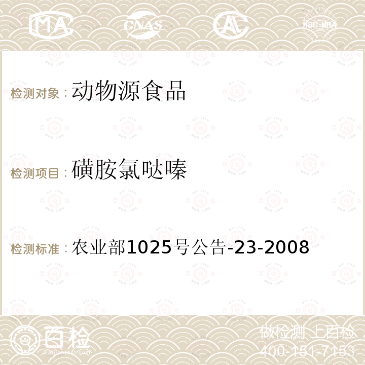 磺胺氯哒嗪 动物源食品中磺胺类药物残留检测 液相色谱－串联质谱法