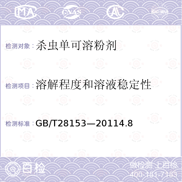 溶解程度和溶液稳定性 杀虫单可溶粉剂