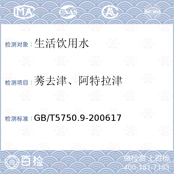 莠去津、阿特拉津 生活饮用水标准检验方法 农药指标