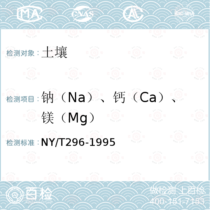 钠（Na）、钙（Ca）、镁（Mg） NY/T 296-1995 土壤全量钙、镁、钠的测定