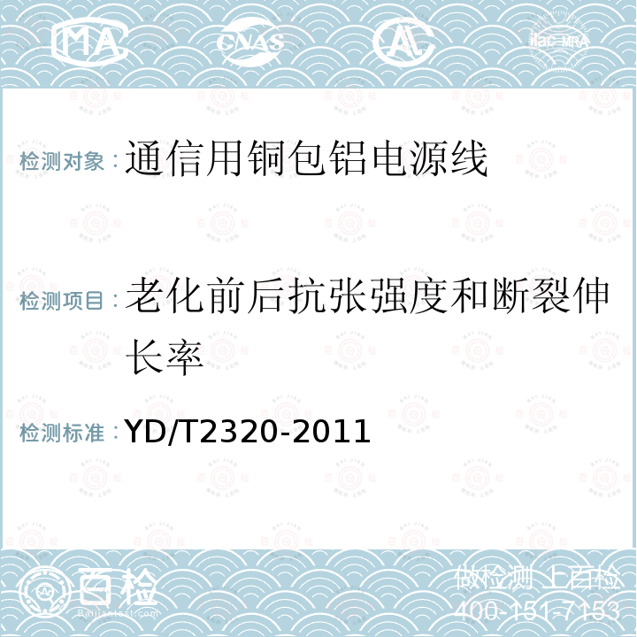 老化前后抗张强度和断裂伸长率 通信用铜包铝电源线