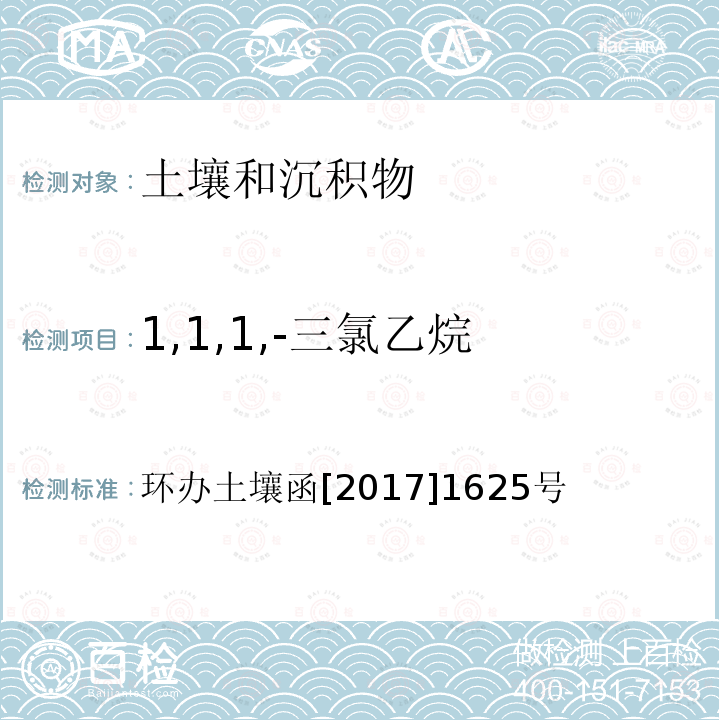 1,1,1,-三氯乙烷 全国土壤污染状况详查 土壤样品分析测试方法技术规定 第二部分 4 挥发性有机物类(VOCs)/4-1 顶空/气相色谱-质谱法；4-2 吹扫捕集/气相色谱-质谱法