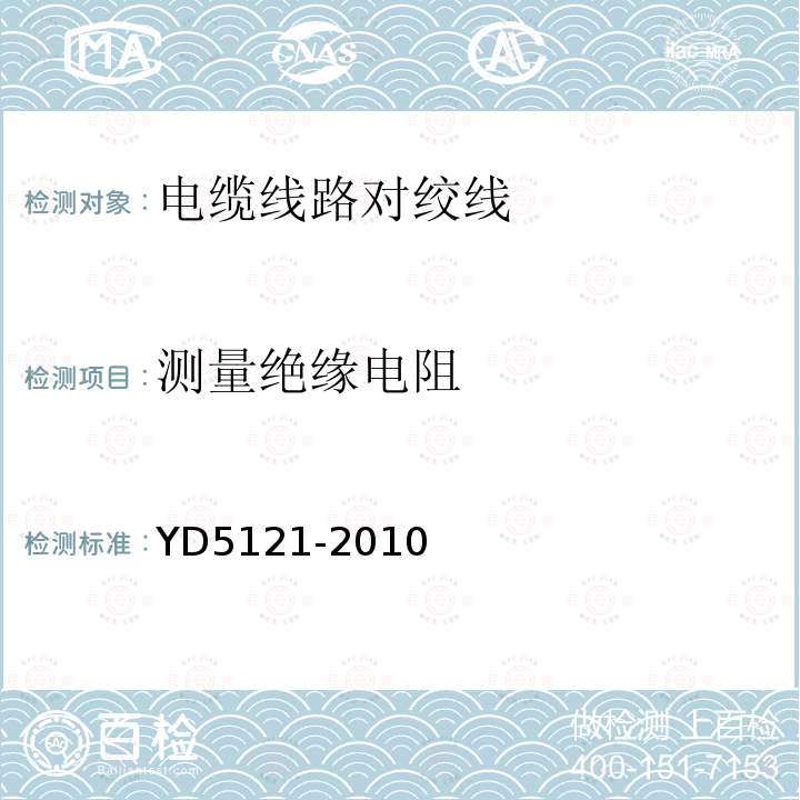 测量绝缘电阻 YD 5121-2010 通信线路工程验收规范(附条文说明)