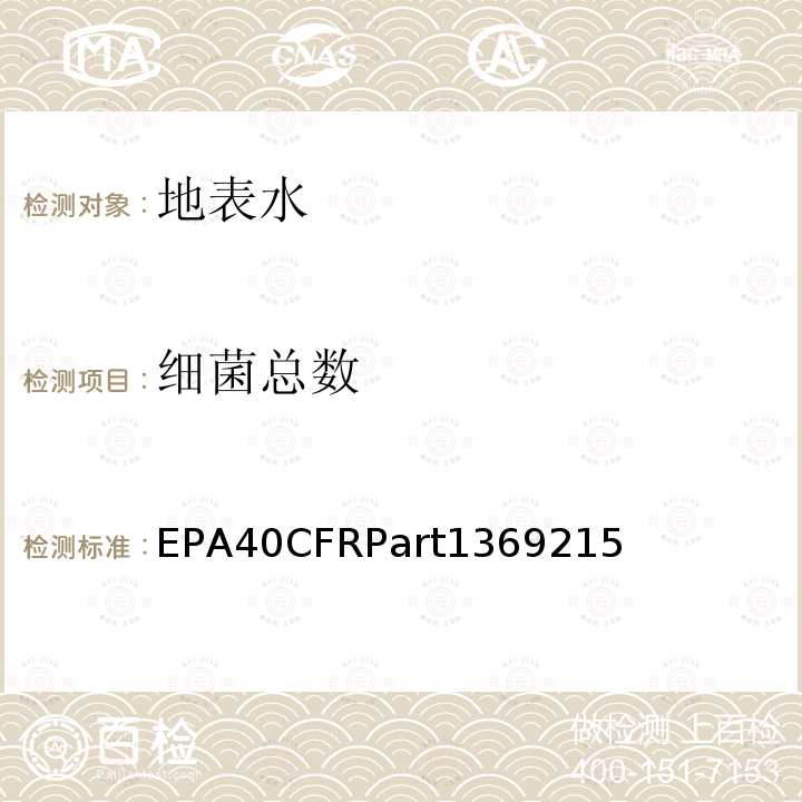 细菌总数 EPA40CFRPart1369215 水环境中的测定