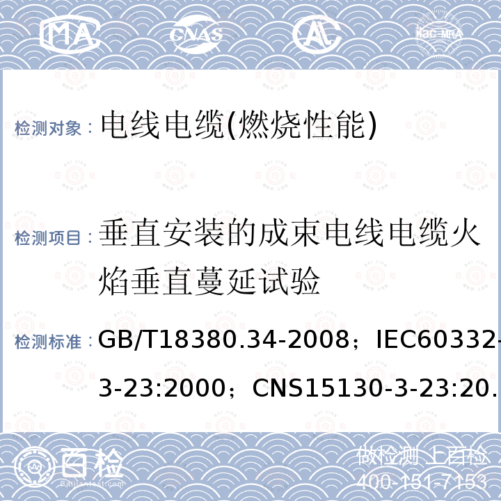 垂直安装的成束电线电缆火焰垂直蔓延试验 电缆和光缆在火焰条件下的燃烧试验 第34部分:垂直安装的成束电线电缆火焰垂直蔓延试验 B类