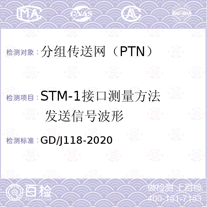 STM-1接口测量方法  发送信号波形 GD/J118-2020 分组传送网（PTN）设备技术要求和测量方法