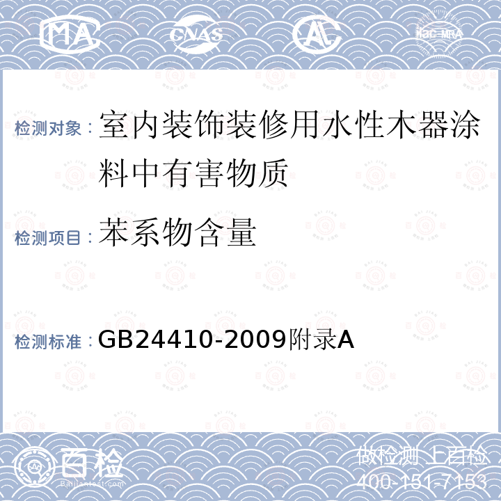 苯系物含量 室内装饰装修用水性木器涂料中有害物质限量