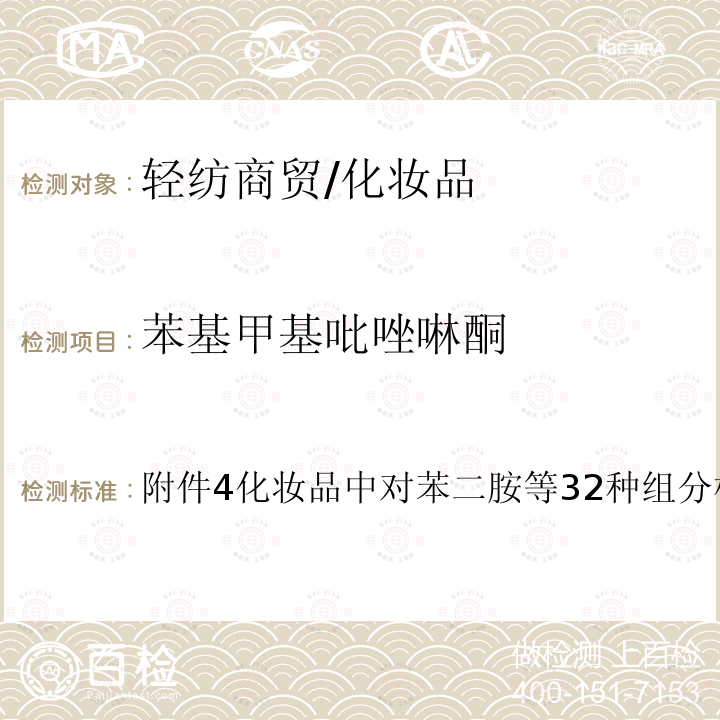 苯基甲基吡唑啉酮 化妆品安全技术规范(2015版)、国家药监局关于将化妆品中防腐剂检验方法等7项检验方法纳入化妆品安全技术规范（2015年版）的通告（2021年第17号）