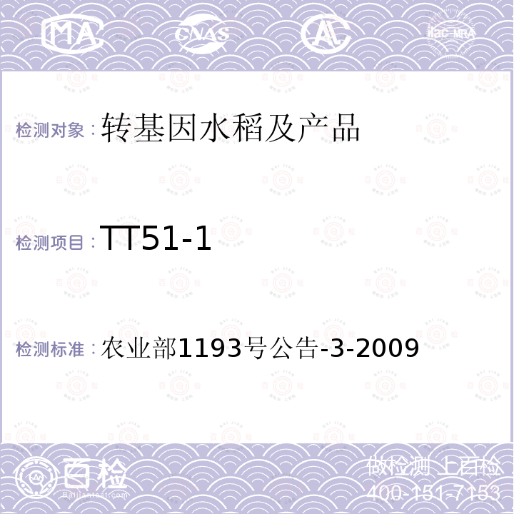 TT51-1 转基因植物及其产品成分检测 抗虫水稻TT51-1及其衍生品种定性PCR方法