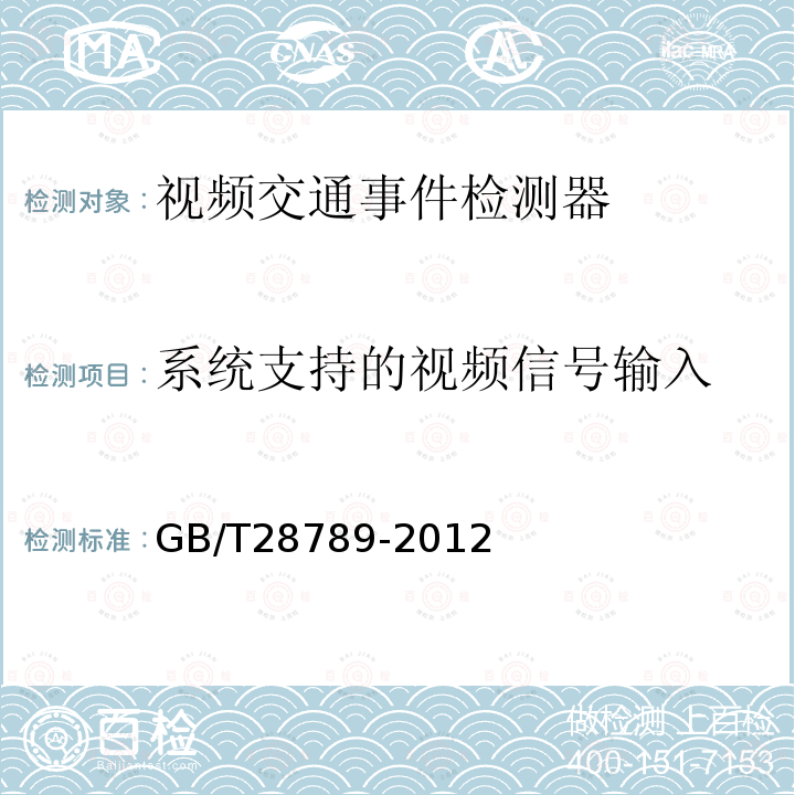 系统支持的视频信号输入 视频交通事件检测器