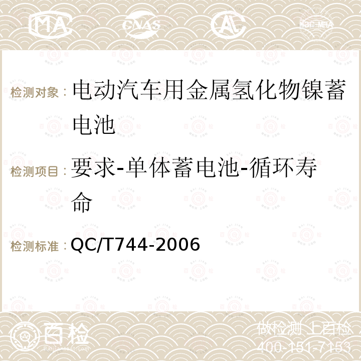 要求-单体蓄电池-循环寿命 电动汽车用金属氢化物镍蓄电池