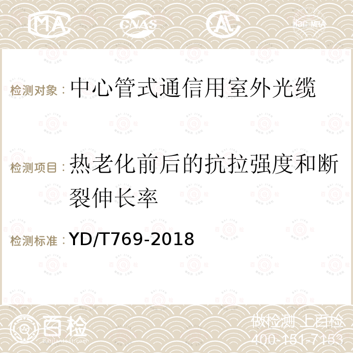 热老化前后的抗拉强度和断裂伸长率 中心管式通信用室外光缆